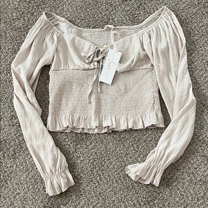 Blush Cream Smocked Off-Shoulder Blouse